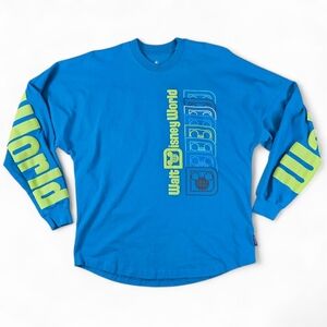 Disney Parks Walt Disney World Spirit Jersey Blue Neon Long Sleeve Tee S